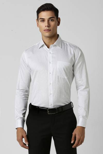 VAN HEUSEN Men Printed Formal White Shirt