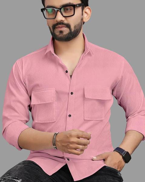 Praizy Men Solid Casual Pink Shirt