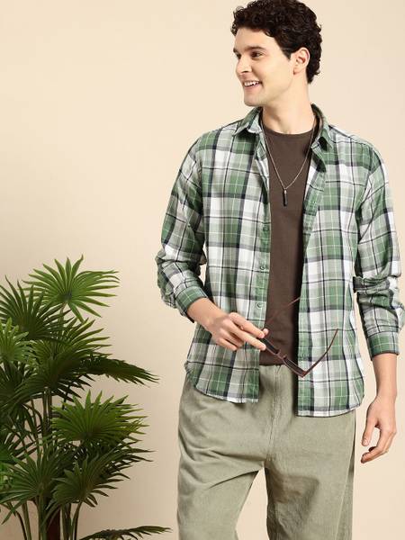 Mast & Harbour Men Self Design Casual Green Shirt