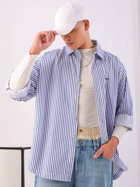The Indian Garage Co. Men Striped Casual White, Purple Shirt