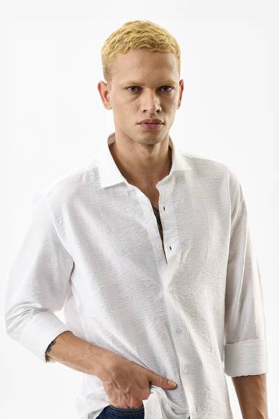 Snitch Men Self Design Casual White Shirt