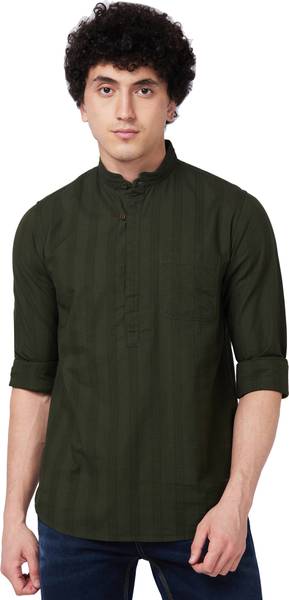 Spykar Men Striped Casual Dark Green Shirt