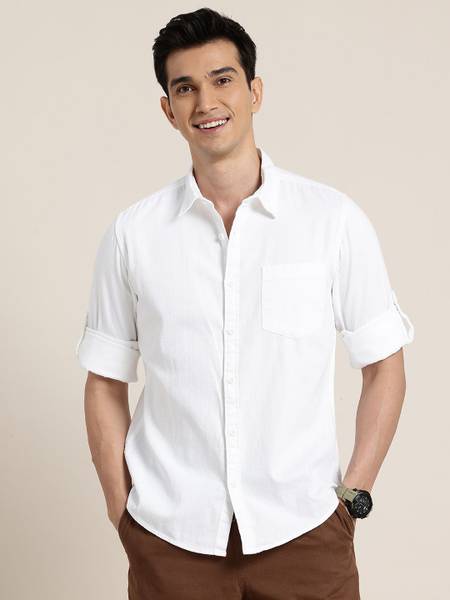 HERE&NOW Men Solid Casual White Shirt