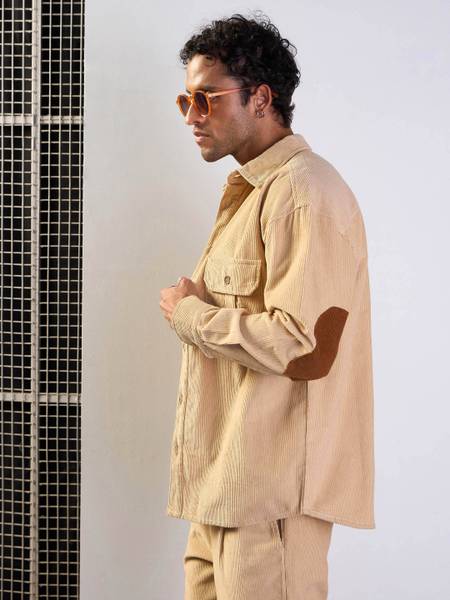 MASCLN SASSAFRAS Men Solid Casual Beige Shirt