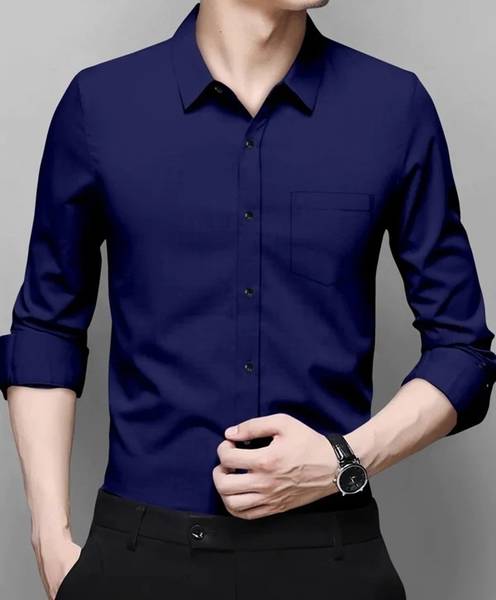 BABIRUSA Men Solid Formal Dark Blue Shirt