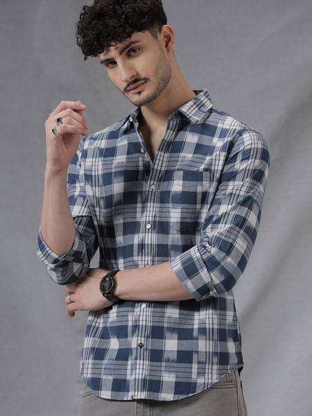 WROGN Men Checkered Casual White, Grey, Blue Shirt