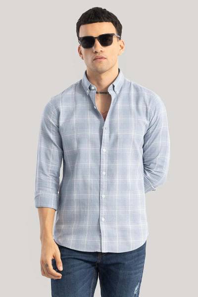 Snitch Men Checkered Casual Blue Shirt