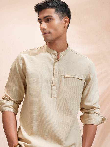 HIGHLANDER Men Self Design Casual Beige Shirt