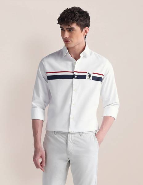 U.S. POLO ASSN. Men Solid Casual White Shirt