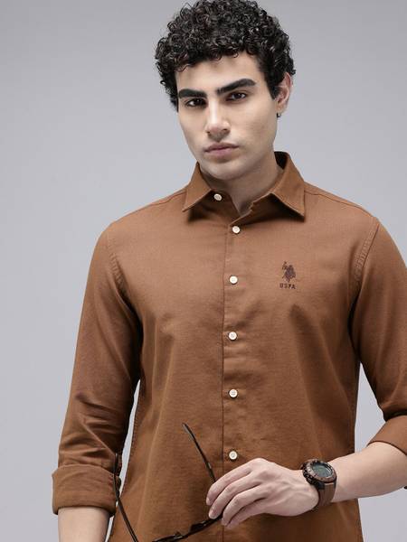 U.S. Polo Assn. Denim Co. Men Solid Casual Brown Shirt