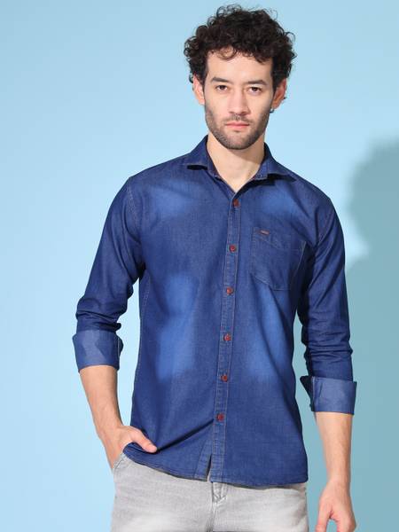 IDH Men Washed Casual Dark Blue Shirt