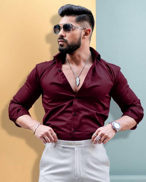 METRONAUT Men Solid Casual Maroon Shirt