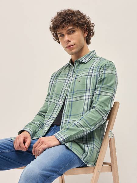 THE BEAR HOUSE Men Checkered Casual Green Shirt