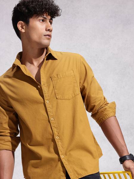 WROGN Men Solid Casual Yellow Shirt