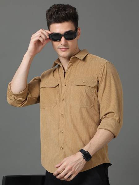 HERE&NOW Men Self Design Casual Khaki Shirt