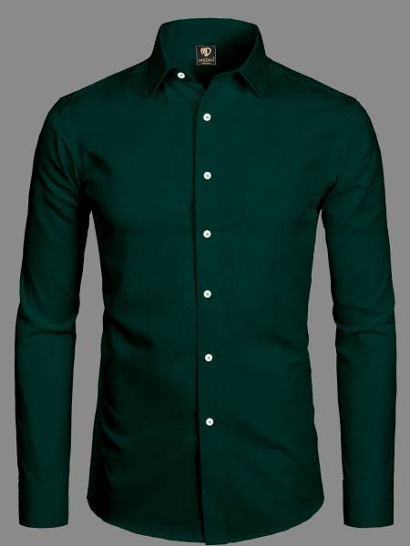 MILDIN Men Solid Casual Dark Green Shirt