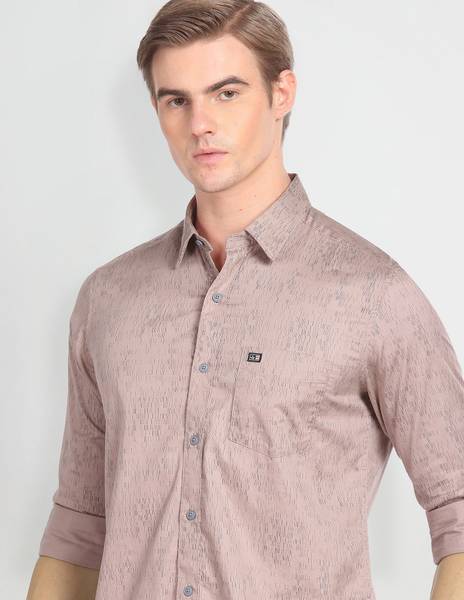 ARROW Men Self Design Casual Pink, Grey Shirt