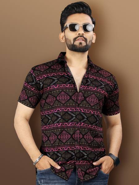 VeBNoR Men Printed Casual Pink Shirt