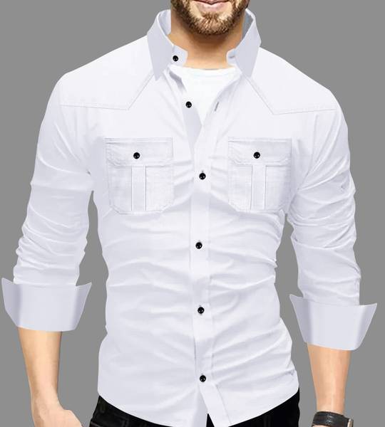 IKON FASHION Men Solid Casual White Shirt