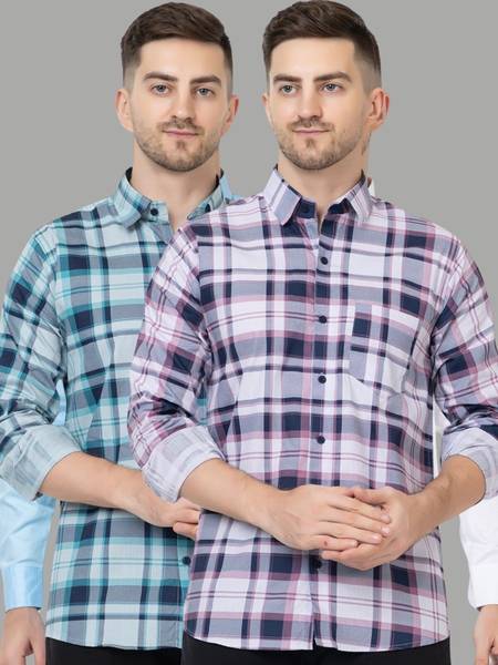FERYPRO Men Checkered Casual Blue, Purple Shirt