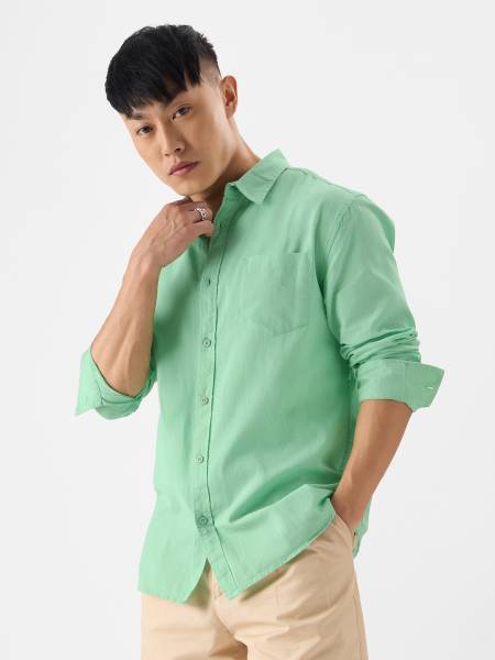 The Souled Store Men Solid Casual Green Shirt