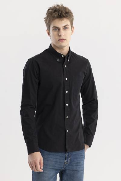 Snitch Men Solid Casual Black Shirt