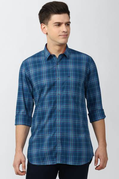 PETER ENGLAND Men Checkered Casual Dark Blue, Light Blue, Red Shirt