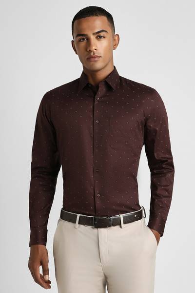 PETER ENGLAND Men Printed Formal Brown Shirt