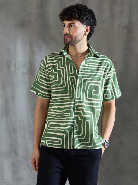 FUGAZEE Men Printed Casual Green Shirt