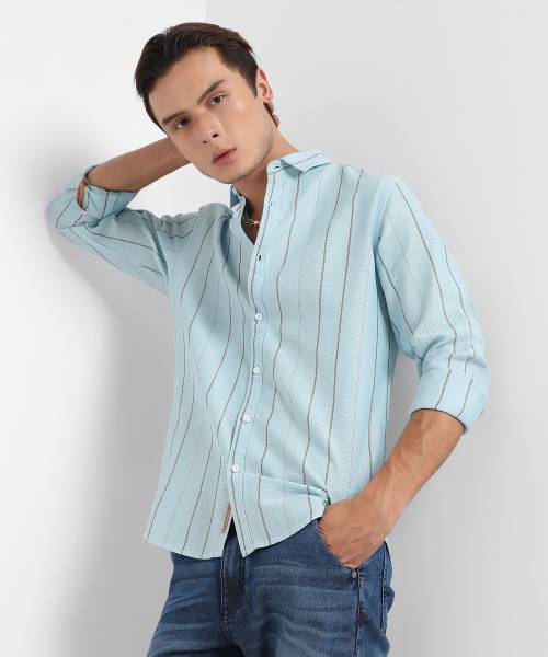 CAMPUS SUTRA Men Striped Casual Light Blue Shirt