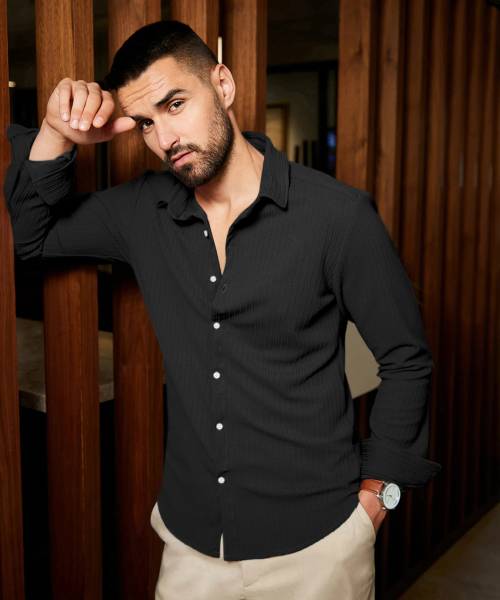 CAMPUS SUTRA Men Self Design Casual Black Shirt
