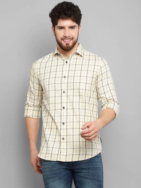 Allen Cooper Men Checkered Casual Beige Shirt