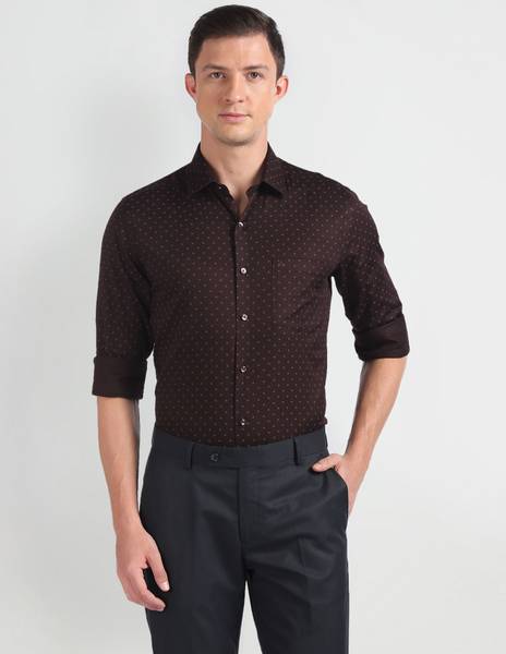 ARROW Men Printed Formal Brown Shirt