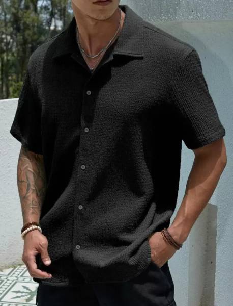 COMBRAIDED Men Solid Casual Black Shirt