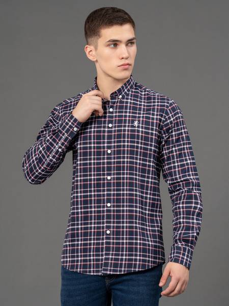 RED TAPE Men Checkered Casual Dark Blue Shirt