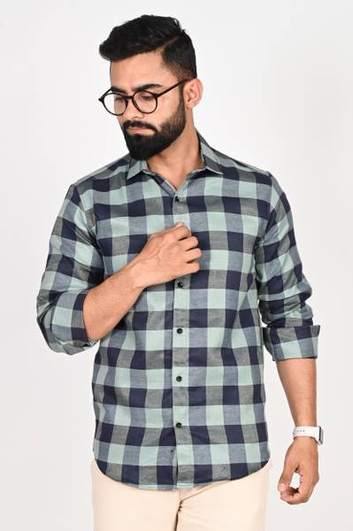 METRONAUT Men Checkered Casual Light Green Shirt