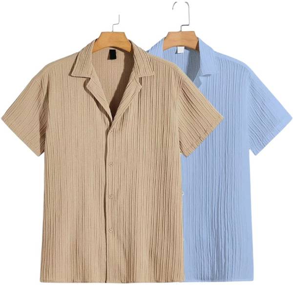 METRONAUT Men Self Design Casual Light Blue, Khaki Shirt