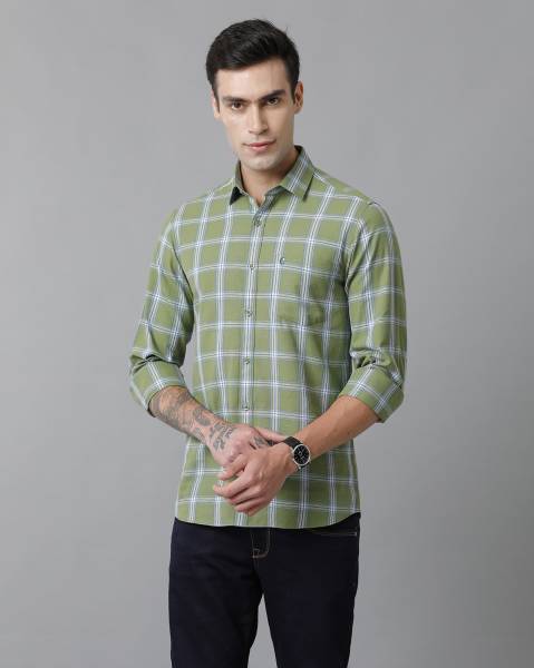 CAVALLO BY LINEN CLUB Men Checkered Casual Green, White, Blue Shirt