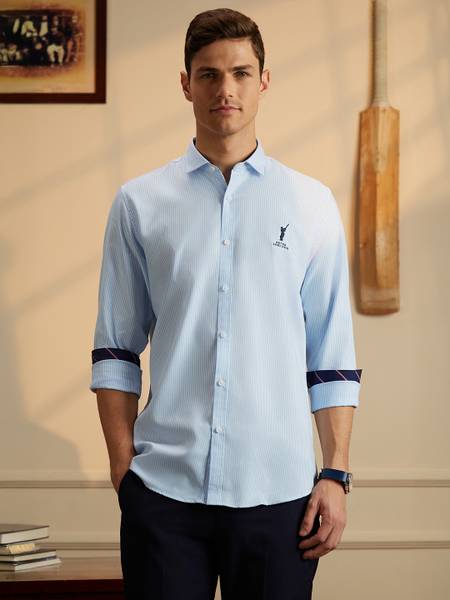 PETER ENGLAND Men Striped Casual Light Blue Shirt