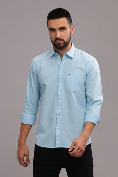 BS BLUE SQUAD Men Solid Casual Blue Shirt