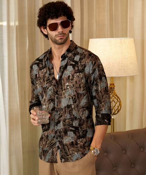 CAMPUS SUTRA Men Printed Casual Black Shirt