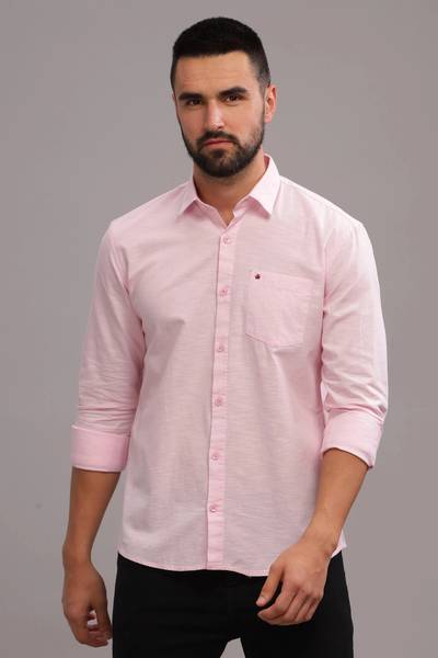 BS BLUE SQUAD Men Solid Casual Pink Shirt