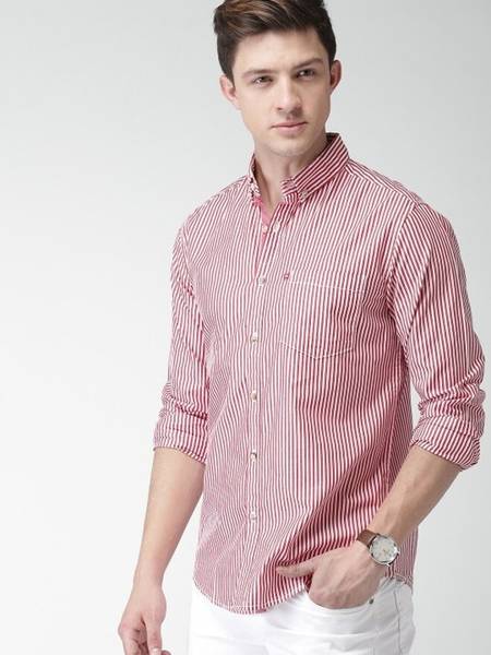 U TURN Men Striped Casual Pink Shirt