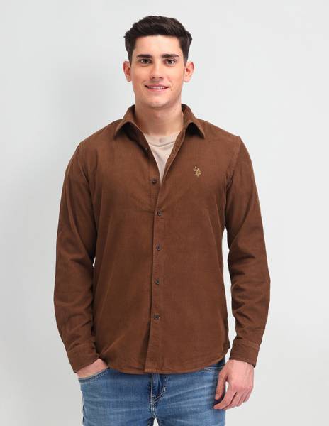 U.S. POLO ASSN. Men Self Design Casual Orange Shirt