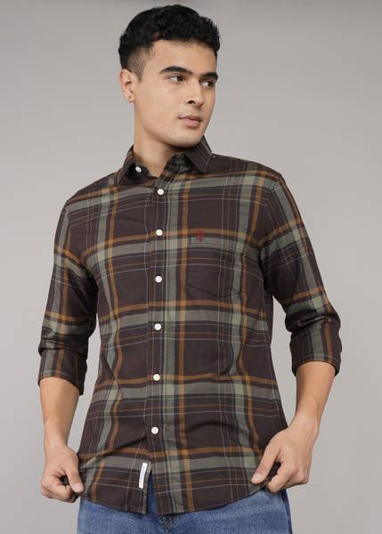 U.S. POLO ASSN. Men Checkered Casual Brown Shirt