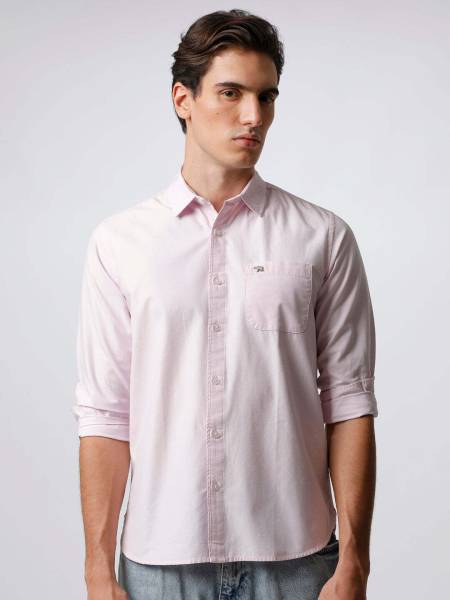 THE BEAR HOUSE Men Solid Casual Pink Shirt