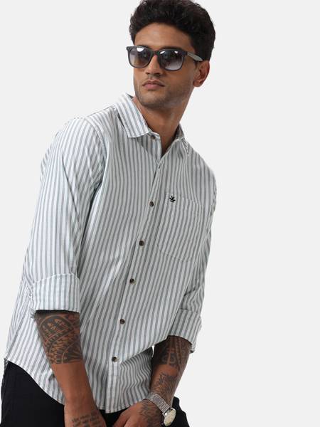 WROGN Men Striped Casual White Shirt