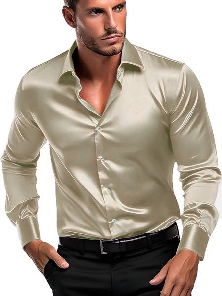 SOLSTICE Men Solid Formal Beige Shirt
