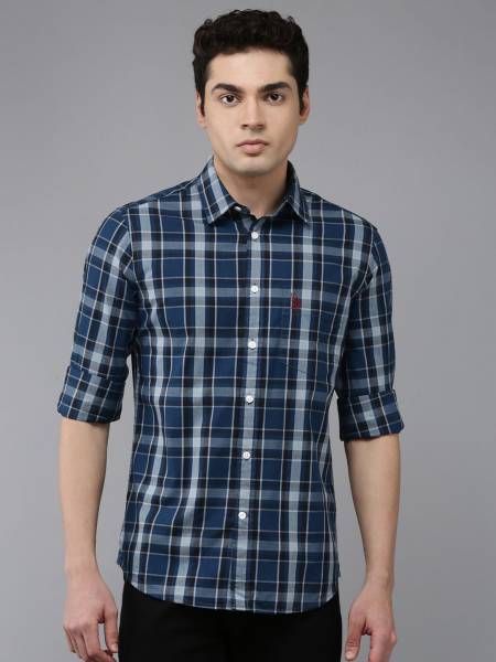 U.S. POLO ASSN. Men Checkered Casual Blue Shirt