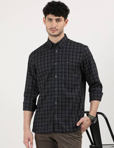TOMMY HILFIGER Men Checkered Casual Blue Shirt